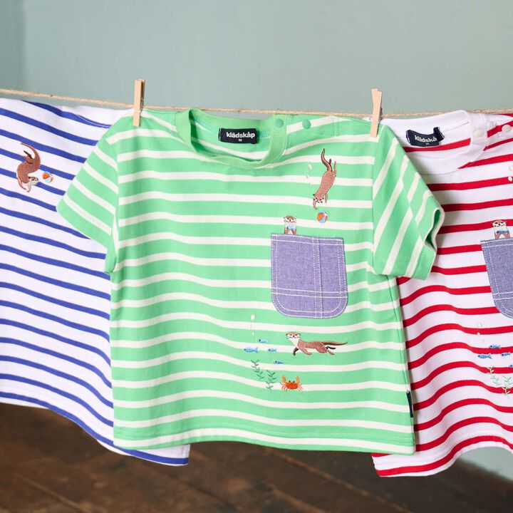[Pre-Order] Otter Embroidered Stripe Short Sleeve T-Shirt,, medium