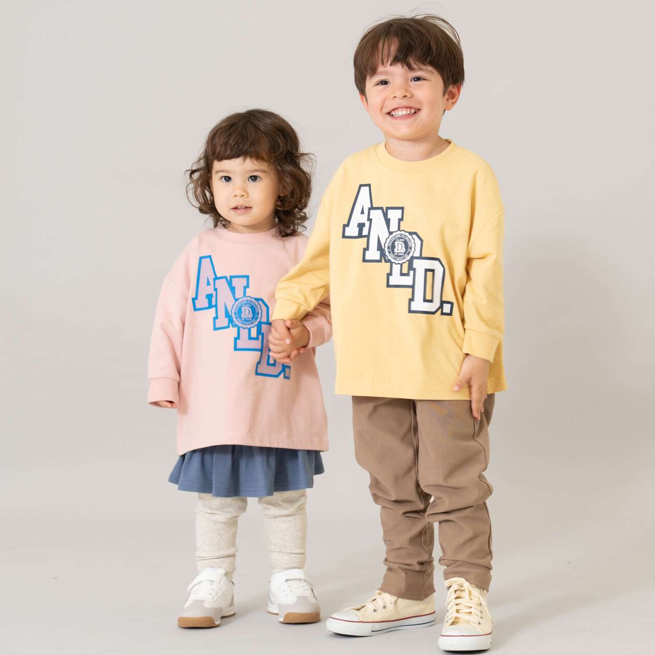 [USA Cotton] AND Logo College Wide Long Sleeve T-Shirt,Blue gray, large image number 1