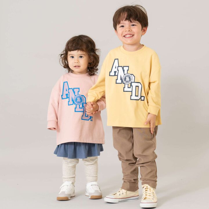 [USA Cotton] AND Logo College Wide Long Sleeve T-Shirt,Blue gray, medium image number 1