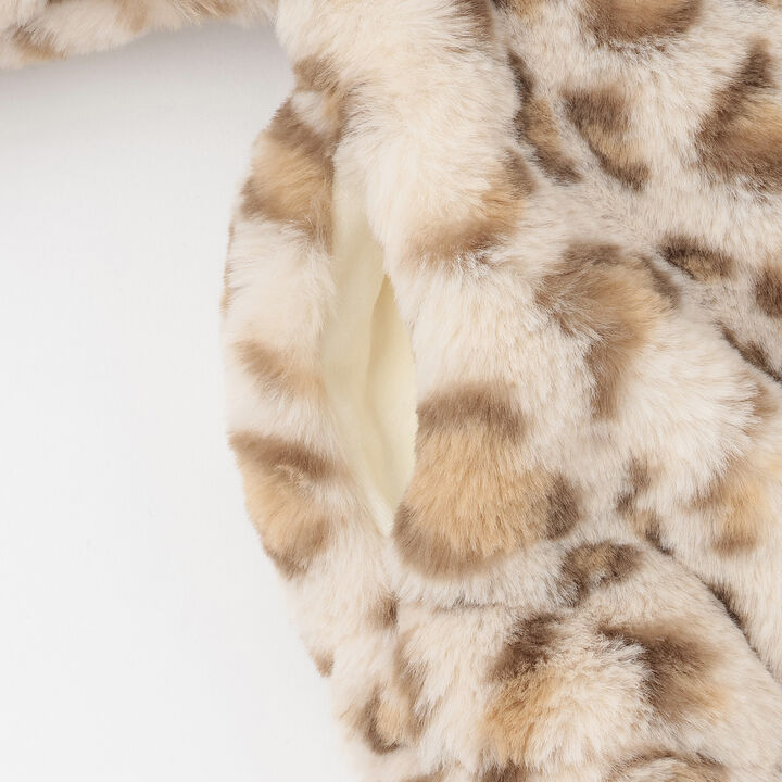 Leopard Print Faux Fur Bomber Jacket,Beige, medium image number 4