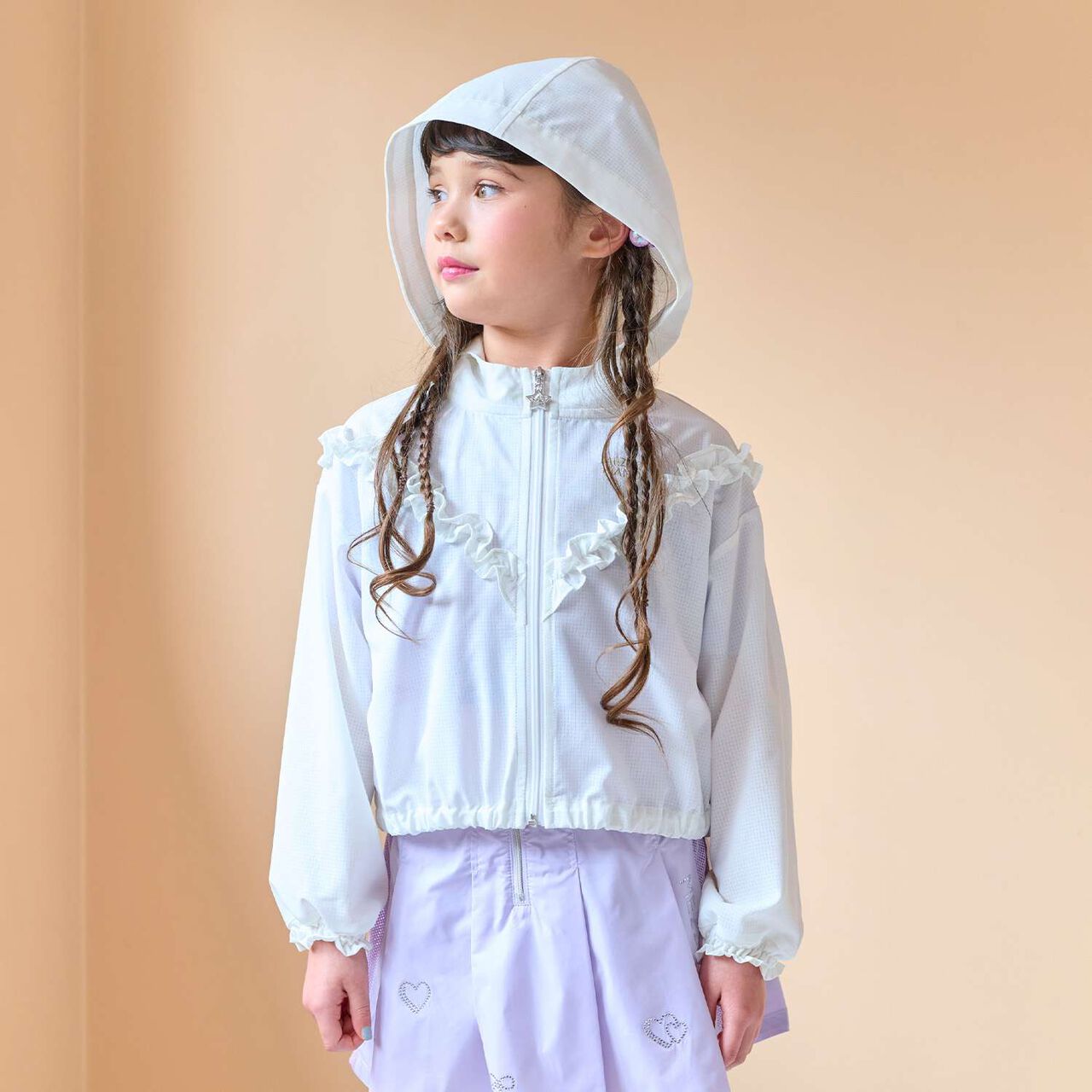 UV Protection Frill Bomber Jacket,Pearl white, large image number 11