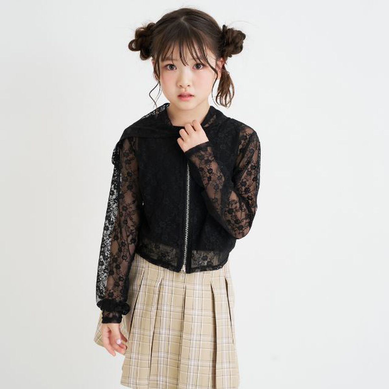 Lace Hoodie + Tank Top Set,Black, large image number 0