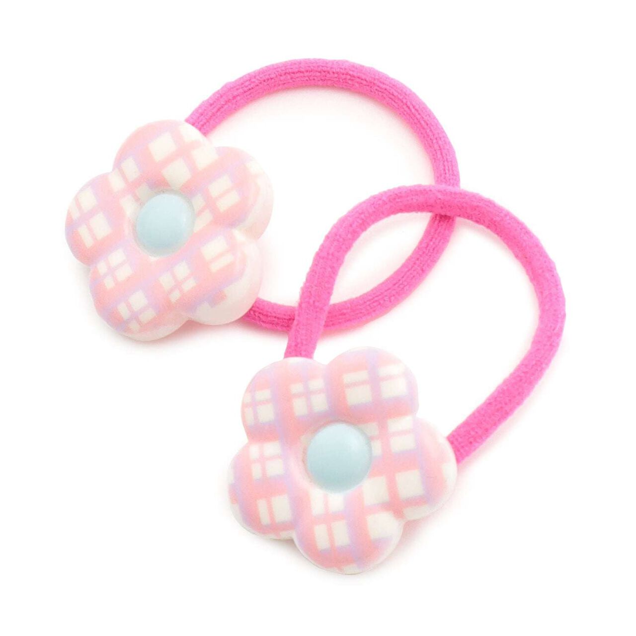 Checkered Flower Hair Ties (Set of 2),Pink, large image number 1
