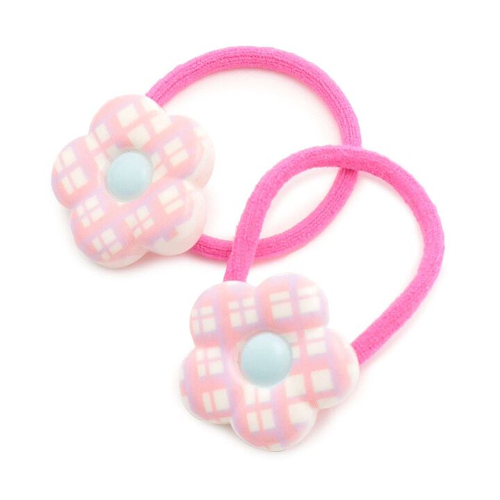 Checkered Flower Hair Ties (Set of 2),Pink, medium image number 1