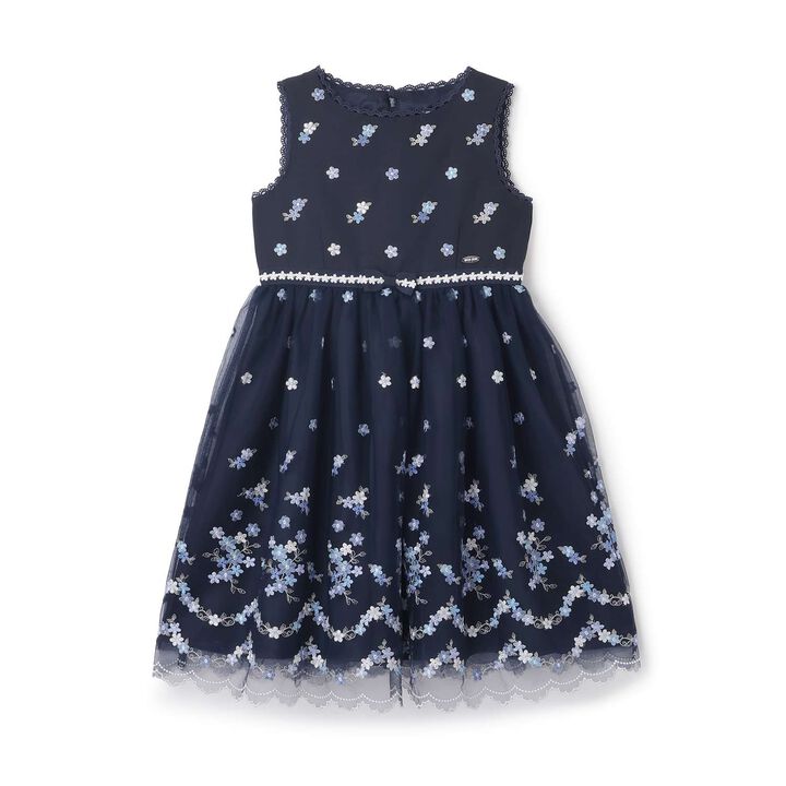 Flower Embroidery Tulle One-Piece Dress,Navy, medium image number 0