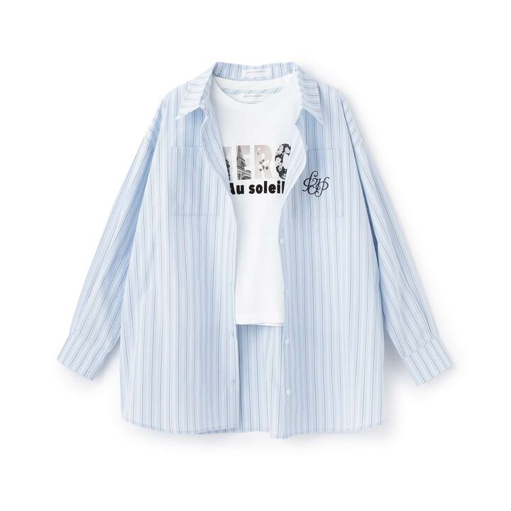 [130cm Available] Long-Sleeve Shirt & Photo Logo T-Shirt Set,Sax blue, medium image number 16