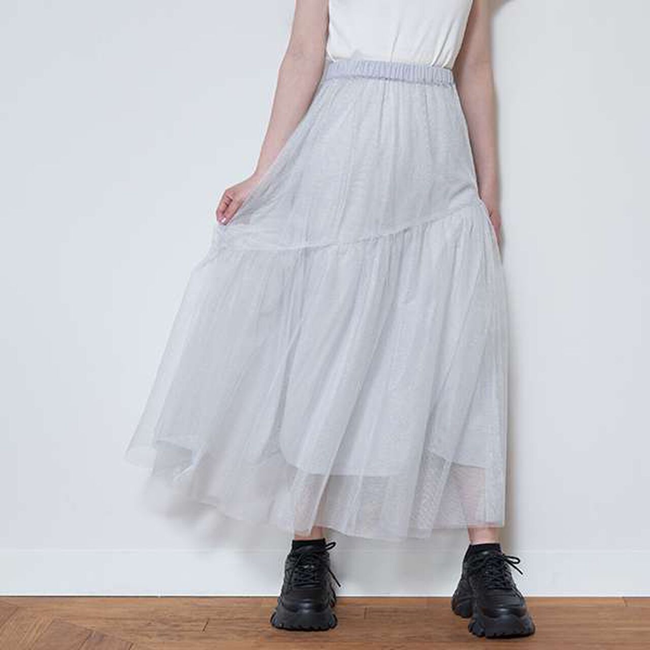 Glitter Tulle Tiered Skirt,Black, large image number 17