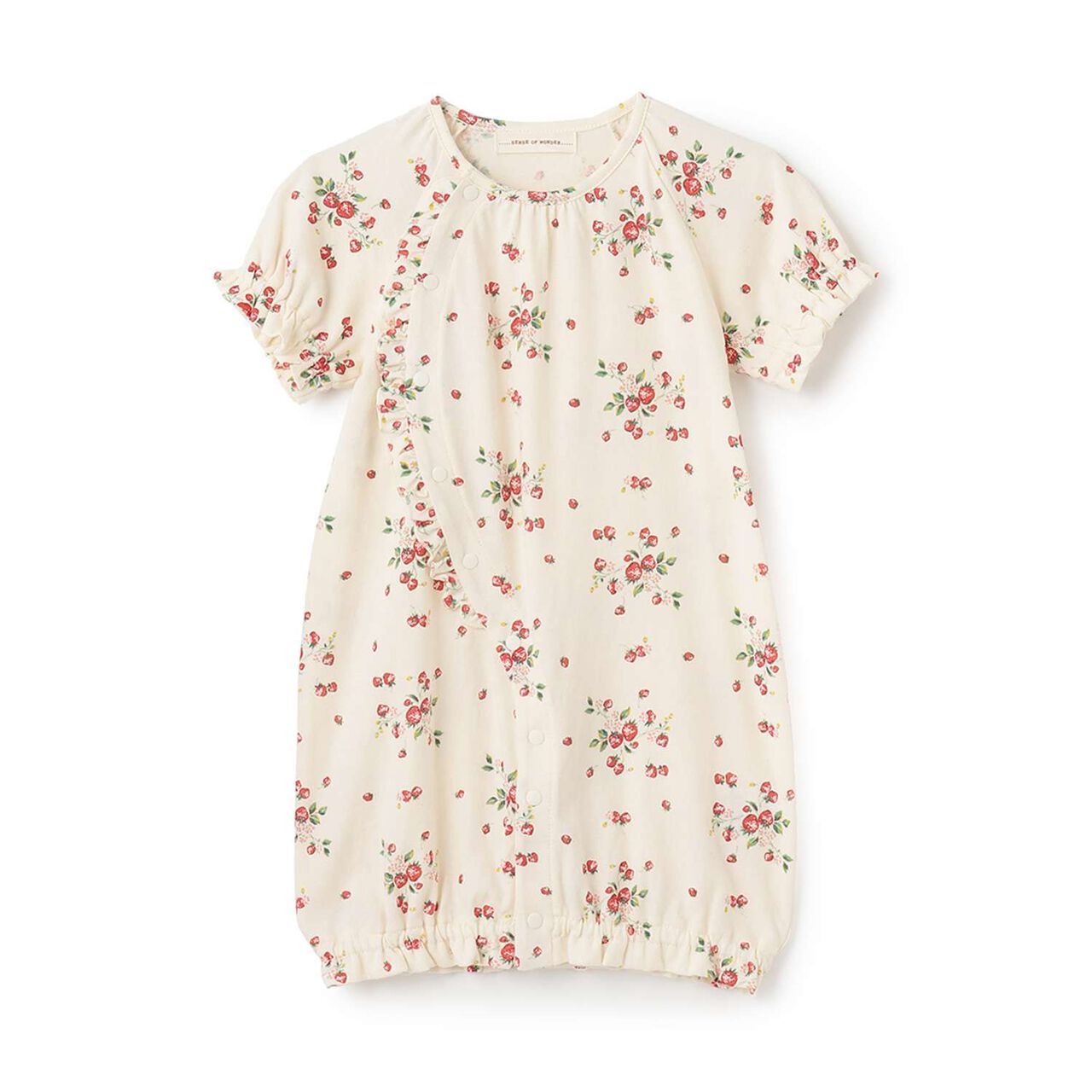 Organic Wild Strawberry Short-Sleeve 2WAY Romper [Made in Japan],Pearl white, large image number 0