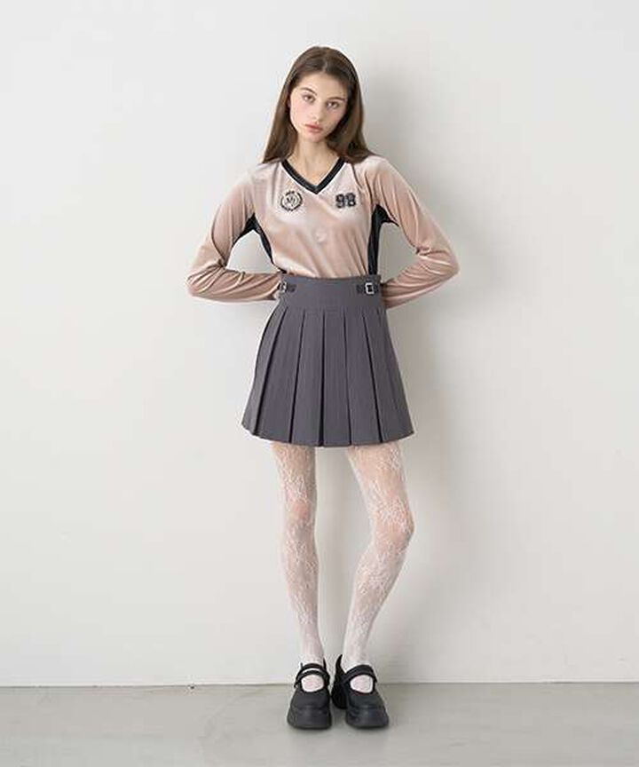 Quilted Belt Pleated Skirt,Light gray, medium image number 13