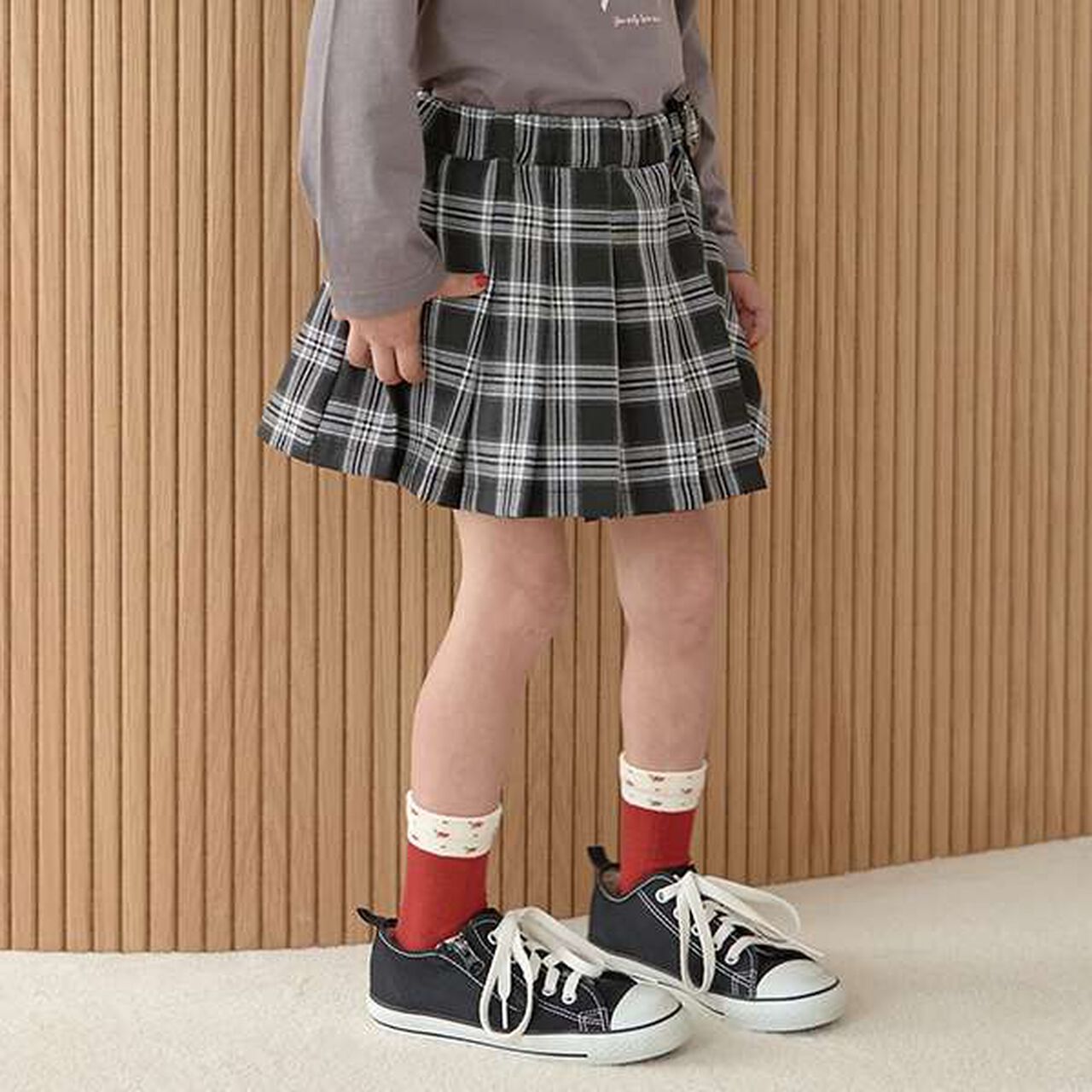 Check Pleated Skirt with Shorts,Moss green, large image number 23