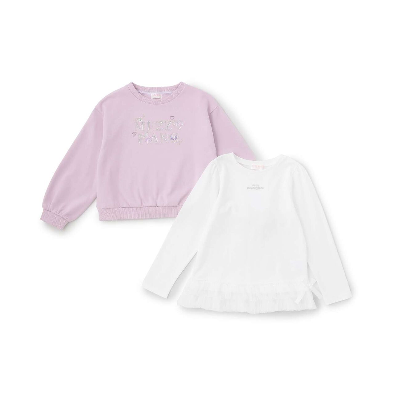 Rhinestone Logo Sweatshirt & Tulle Hem T-Shirt Set,Off white, large image number 3