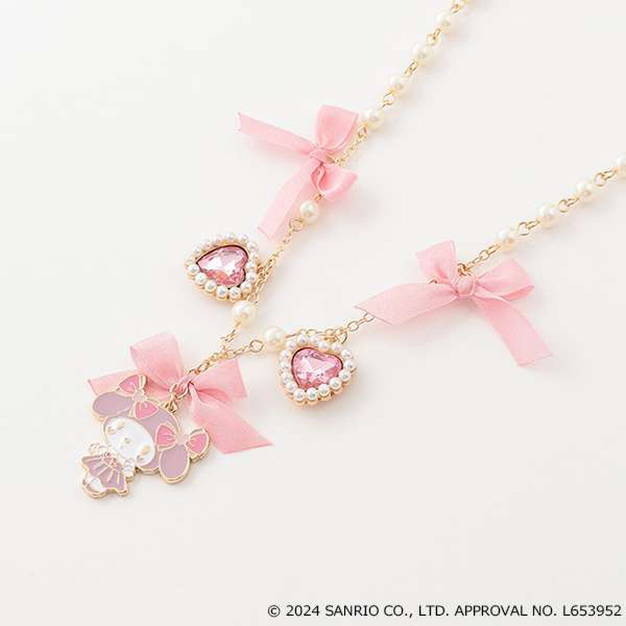 Dressed-Up My Melody Ribbon Pearl Necklace,Light pink, large image number 1