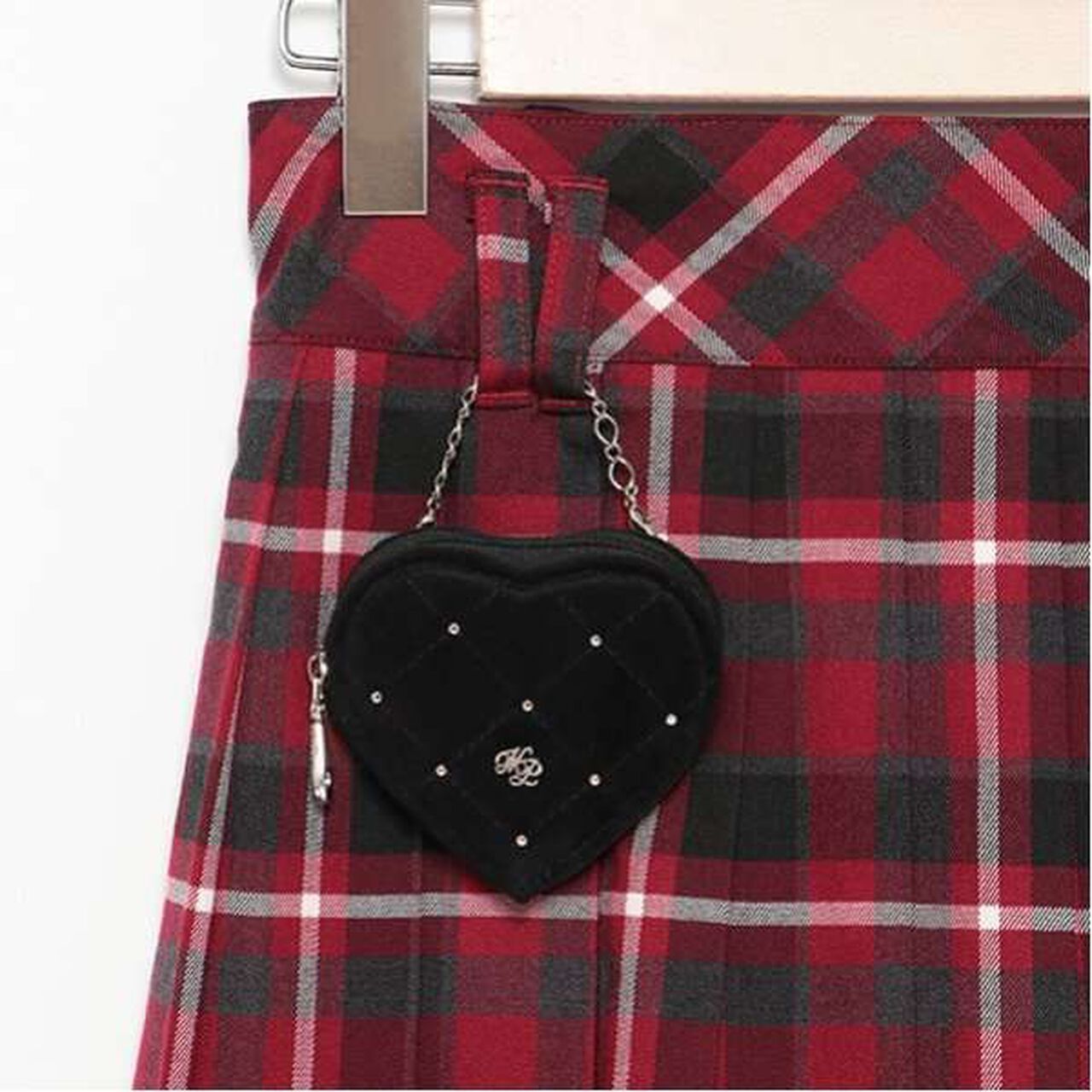 Heart Mini Bag Included Custom Check Pleated Skirt,Deep red, large image number 15
