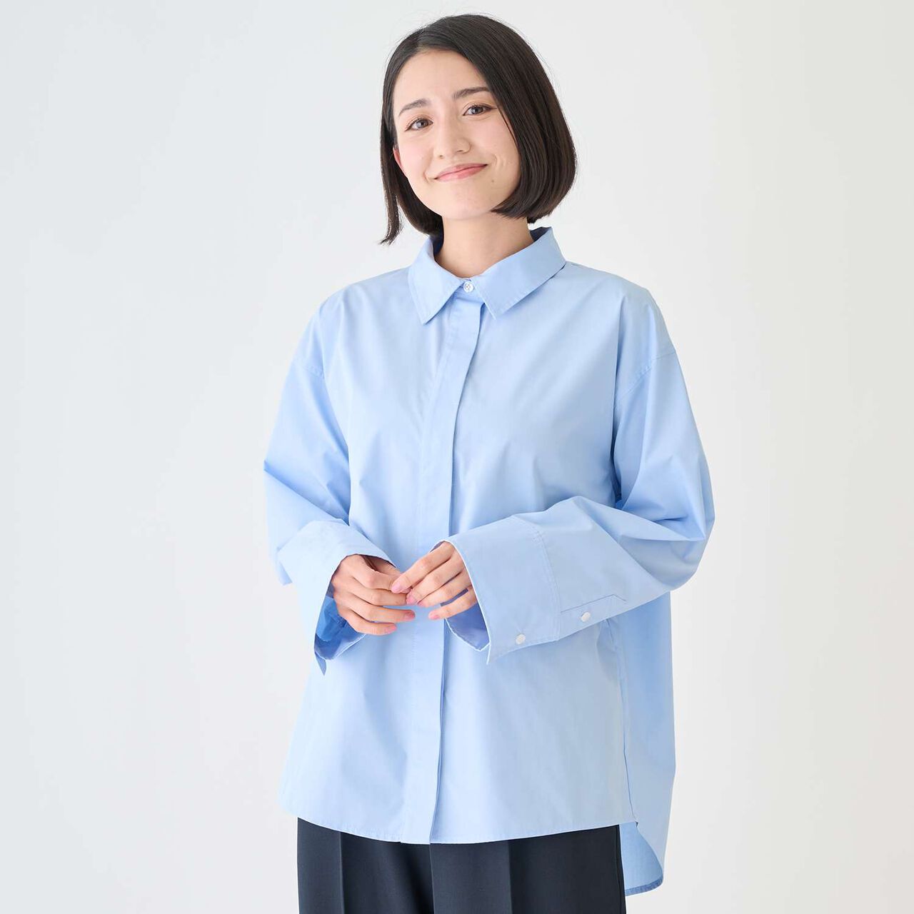 [Formal] Blouse with Tie,Blue, large image number 2
