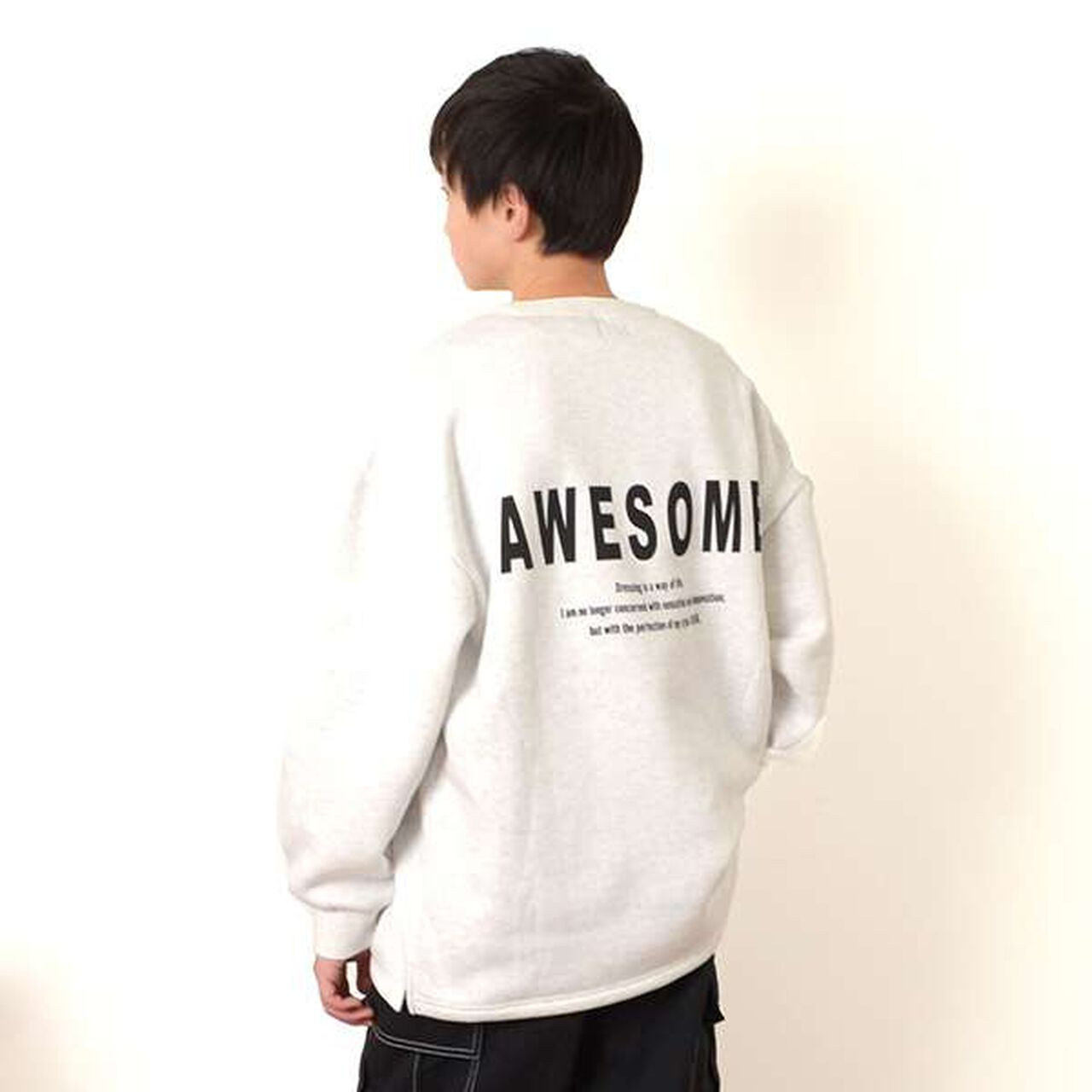 Wool Lined Back Print Sweatshirt,Milky white, large image number 0