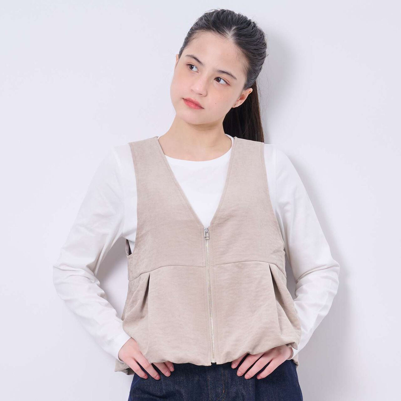 [AMI] Balloon Vest × Long Sleeve T-Shirt Set,Beige, large image number 0
