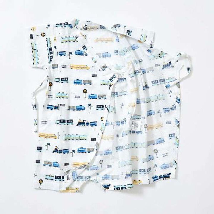 KP Boy Train Print Jinbei All-in-One (Free),White, medium image number 2