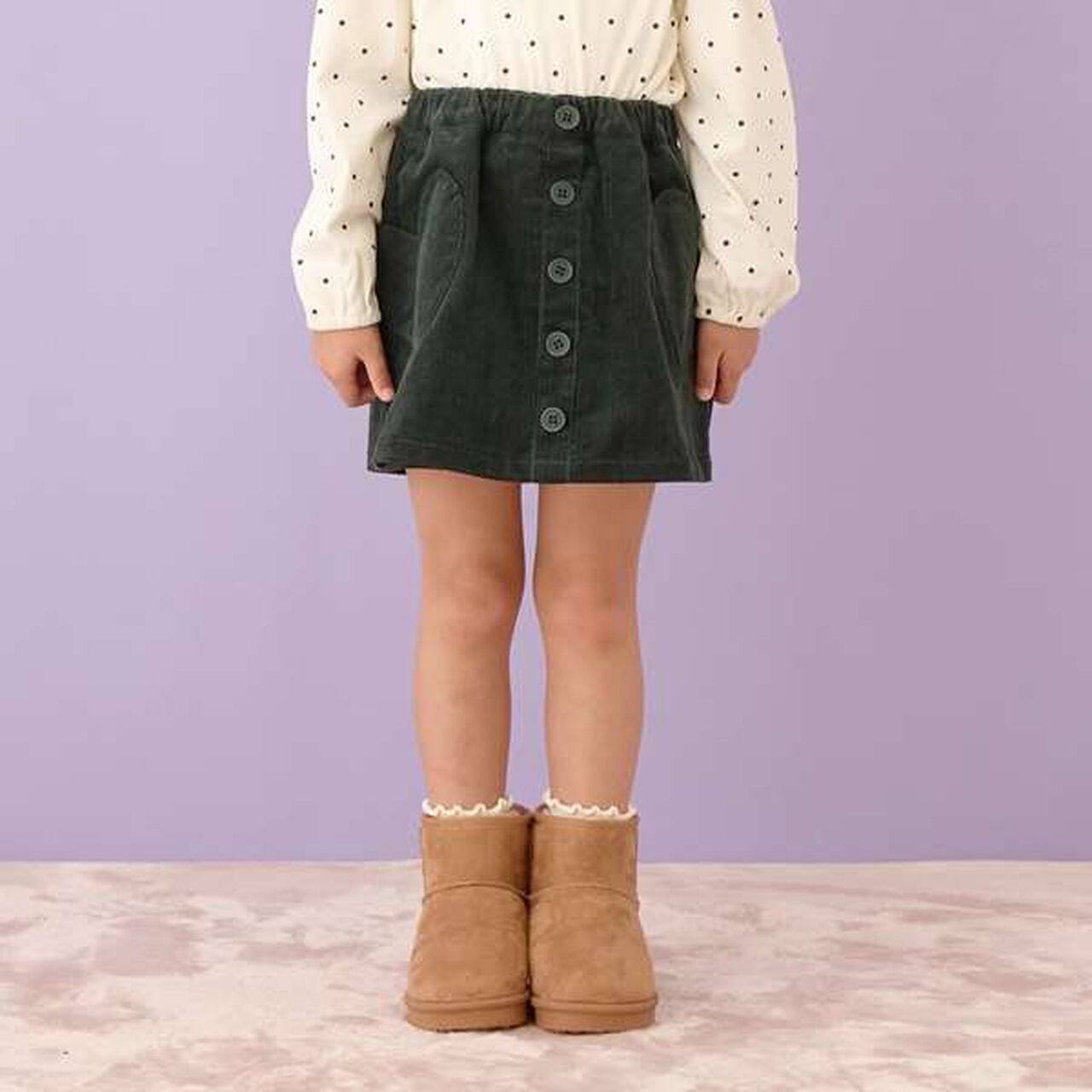 Heart Pocket Corduroy Skirt Pants,Moss green, large image number 0