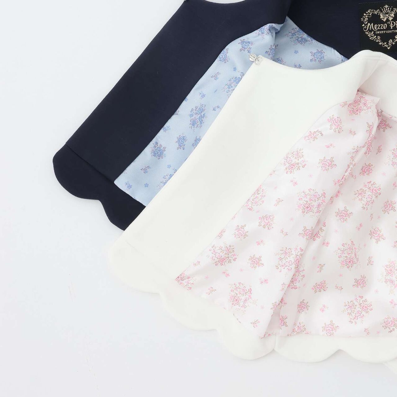 Flower Motif Scalloped Hem Jacket,Navy, large image number 7