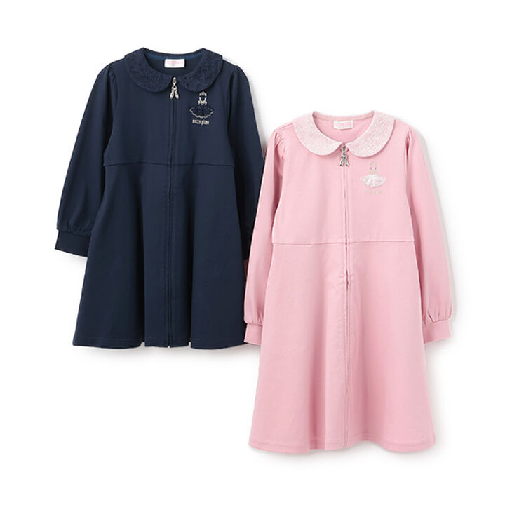 Ballet Collar Front-Opening Cut One-Piece Dress,Navy, medium image number 9