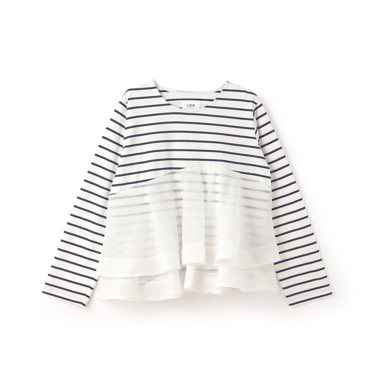 Organza Docking Long-Sleeve T-Shirt,Striped, large image number 7