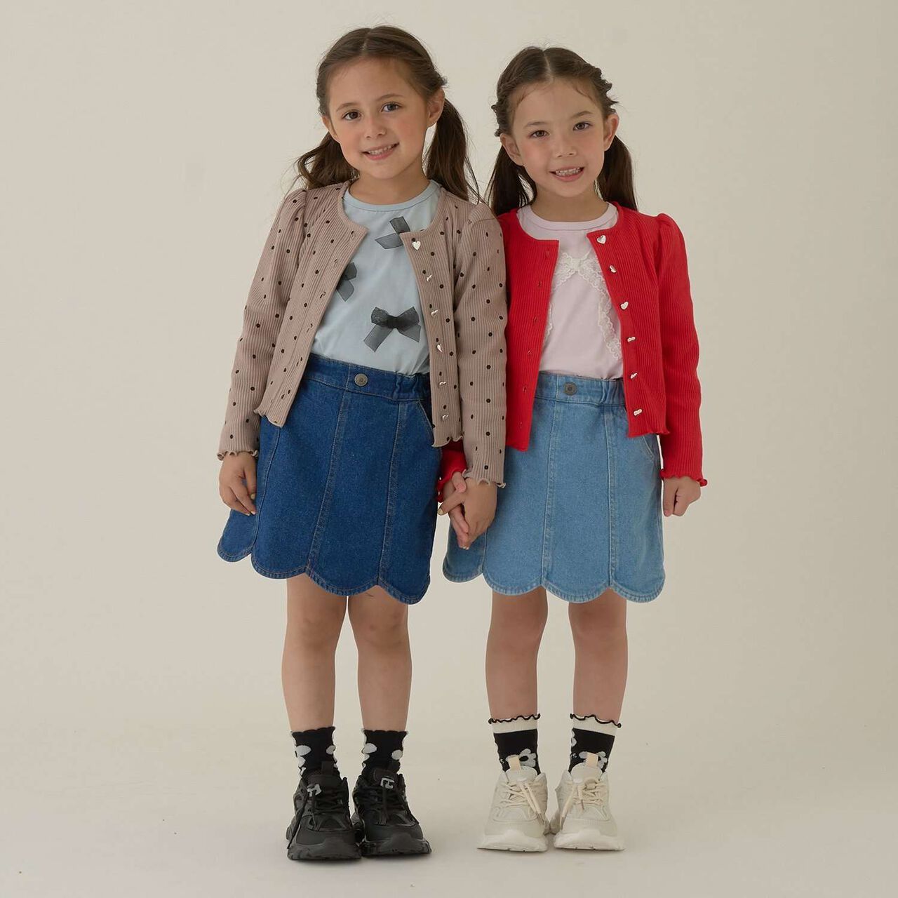 Stretch Denim Scallop Trim Skirt with Shorts,Sax blue, large image number 33