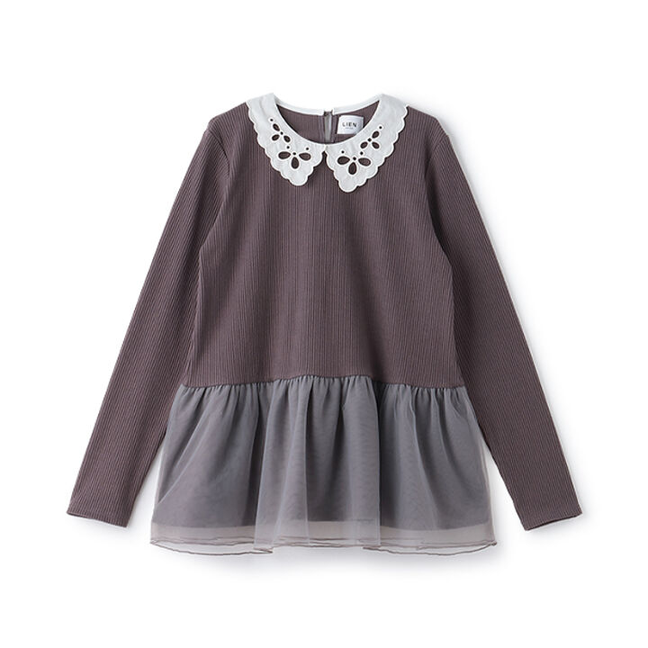 [Link] Lace Collar Tulle Tunic,Light pink, medium image number 9