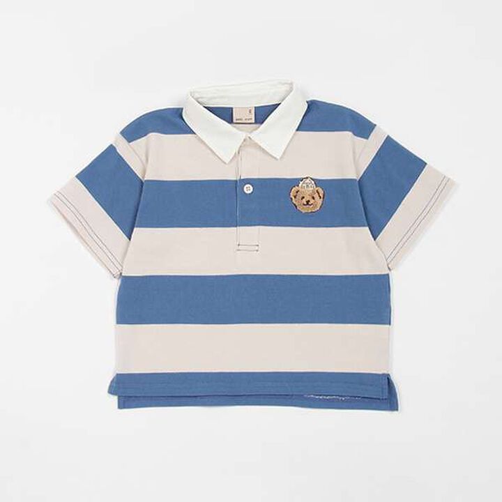 [Link] Wide Stripe Rugby Shirt (Kids),Moderate blue, medium image number 0
