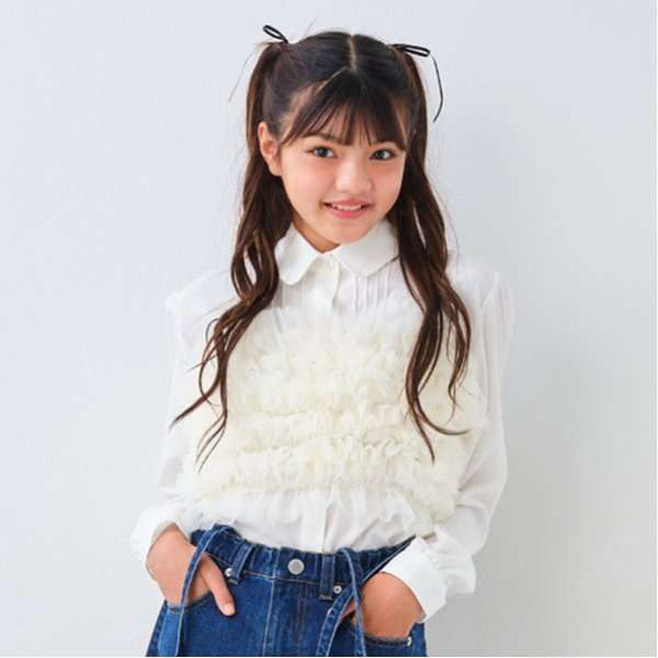 Tulle Bustier Blouse Set,Black, large image number 16