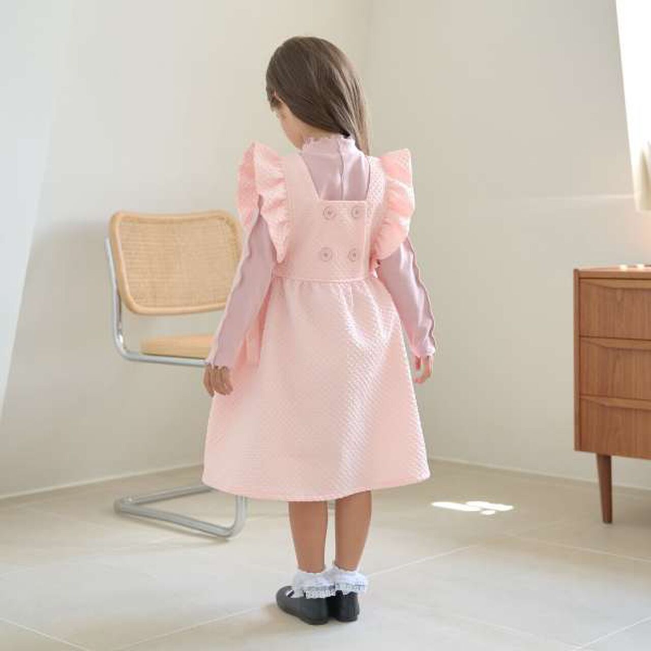 Frill Apron One-Piece Dress,Moss green, large image number 19