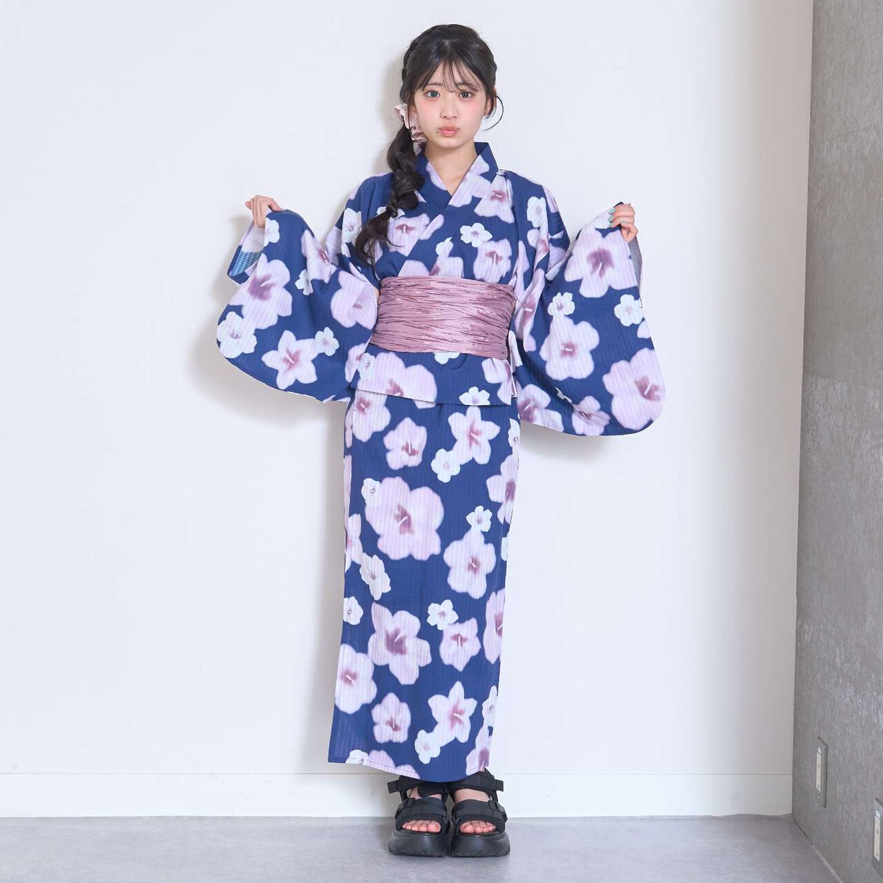 Floral Pattern Two-Piece Yukata,Pearl white, large image number 1