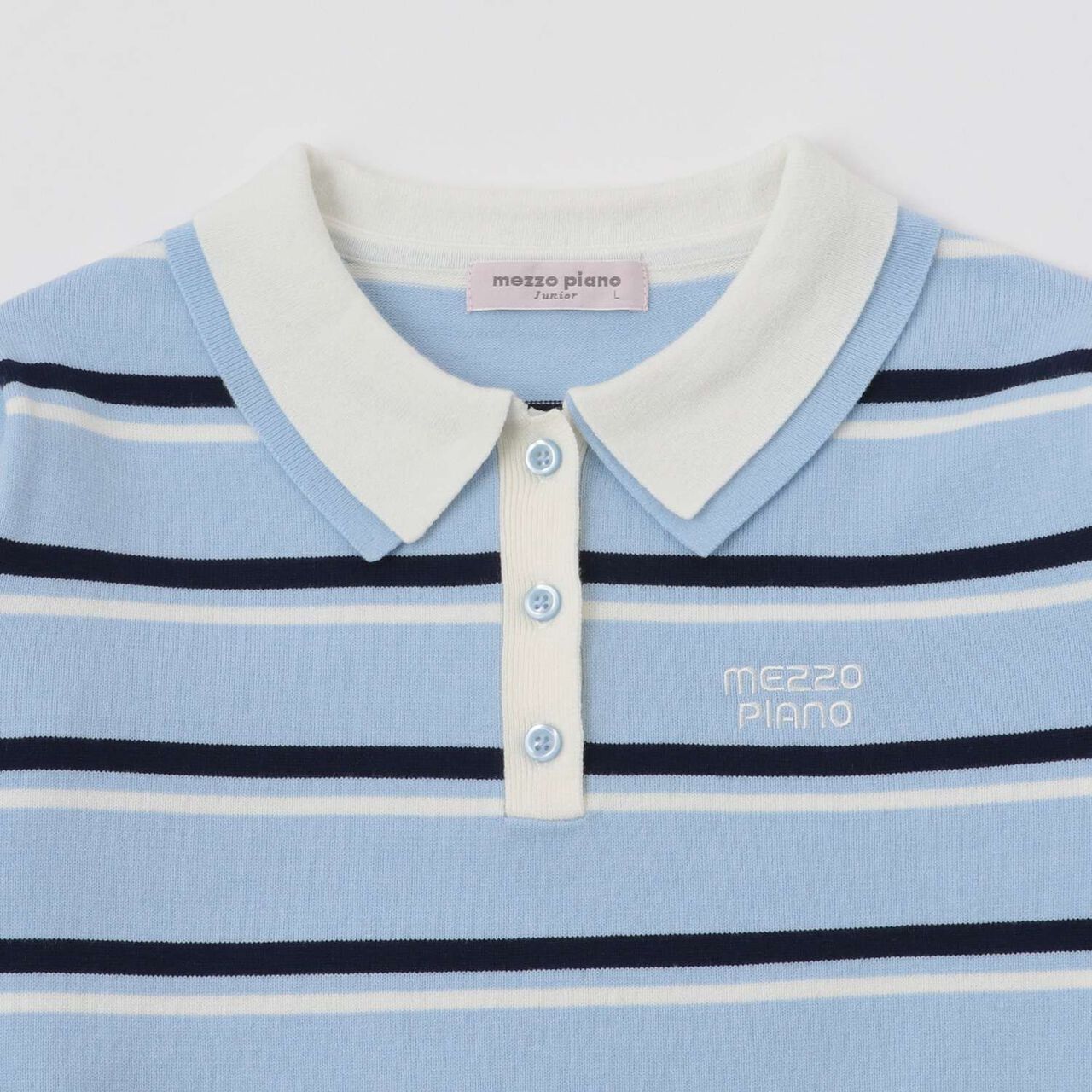 Stripe Pattern Polo Knitwear,Sax blue, large image number 2
