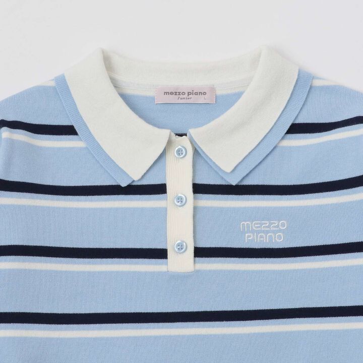 Stripe Pattern Polo Knitwear,Sax blue, medium image number 2