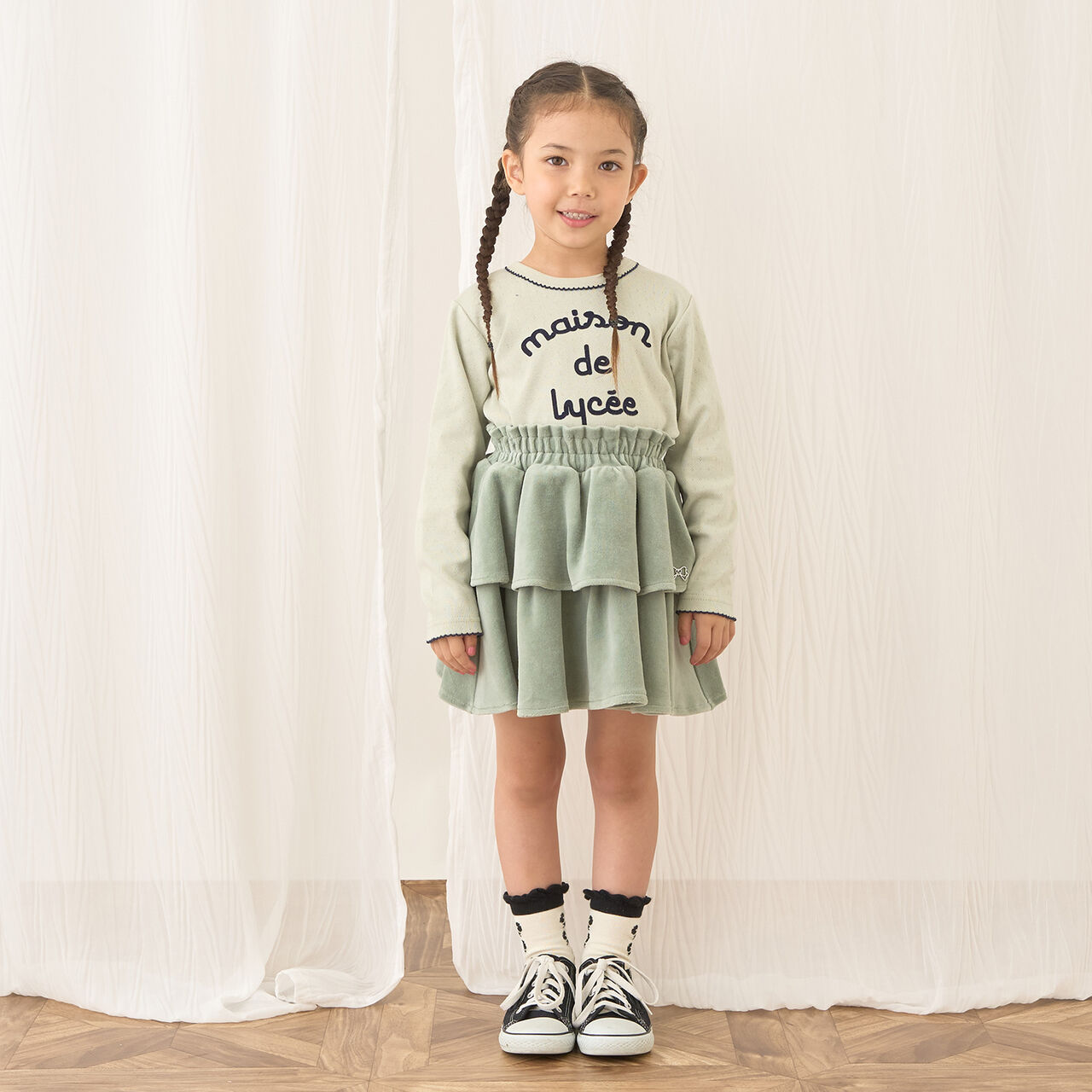 Plush Velour Coordinatable Tiered Skirt,Black, large image number 24