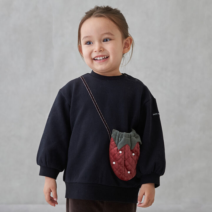 Wool Lined Strawberry Small Shoulder Bag Sweatshirt,Black, medium image number 0