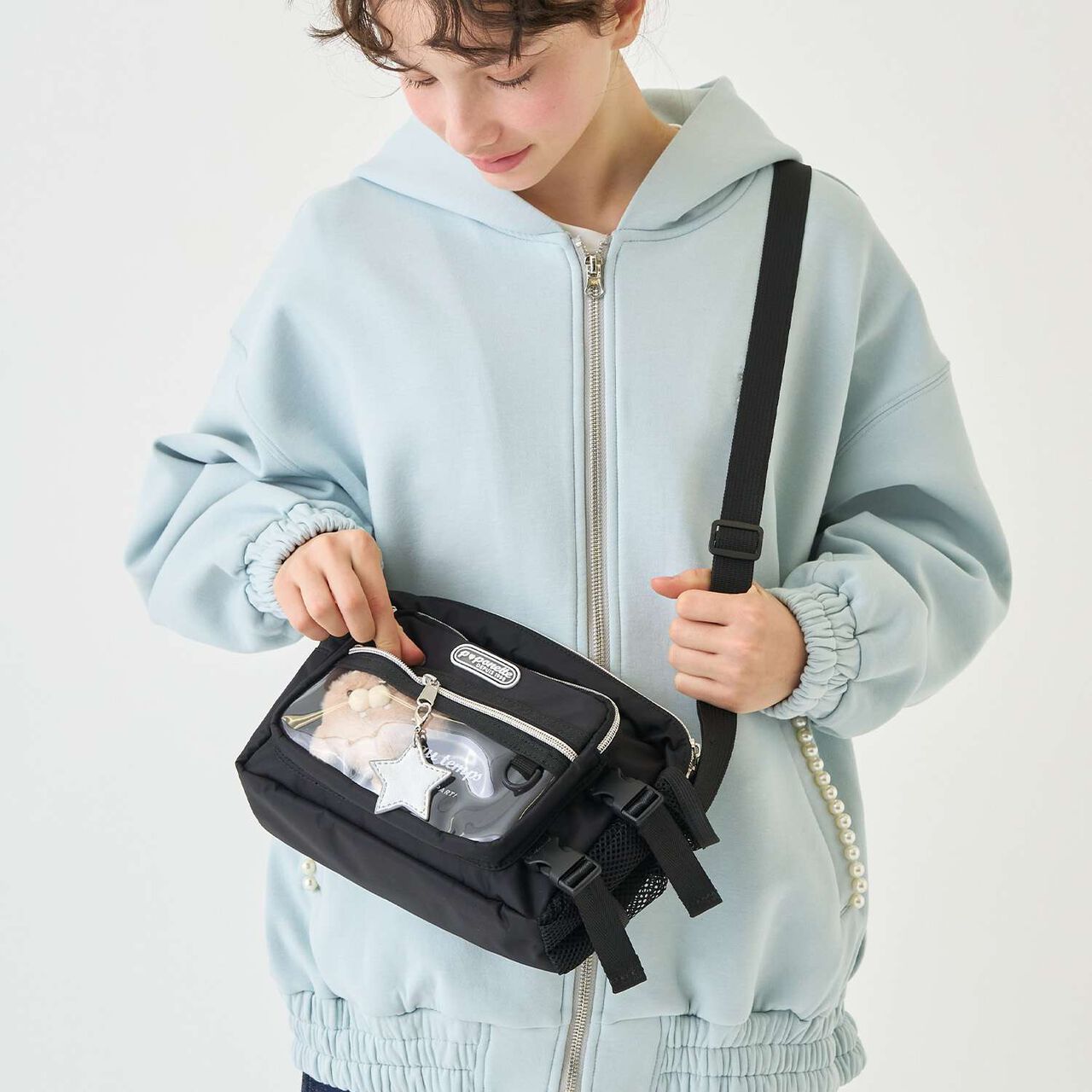 Casual Shoulder Bag with Bottle Holder,Black, large image number 0