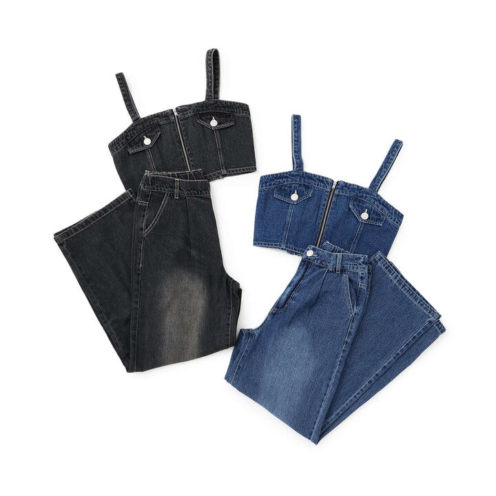 [LTXC] Denim Bustier & Wide Pants Outfit Set,Blue, medium image number 8