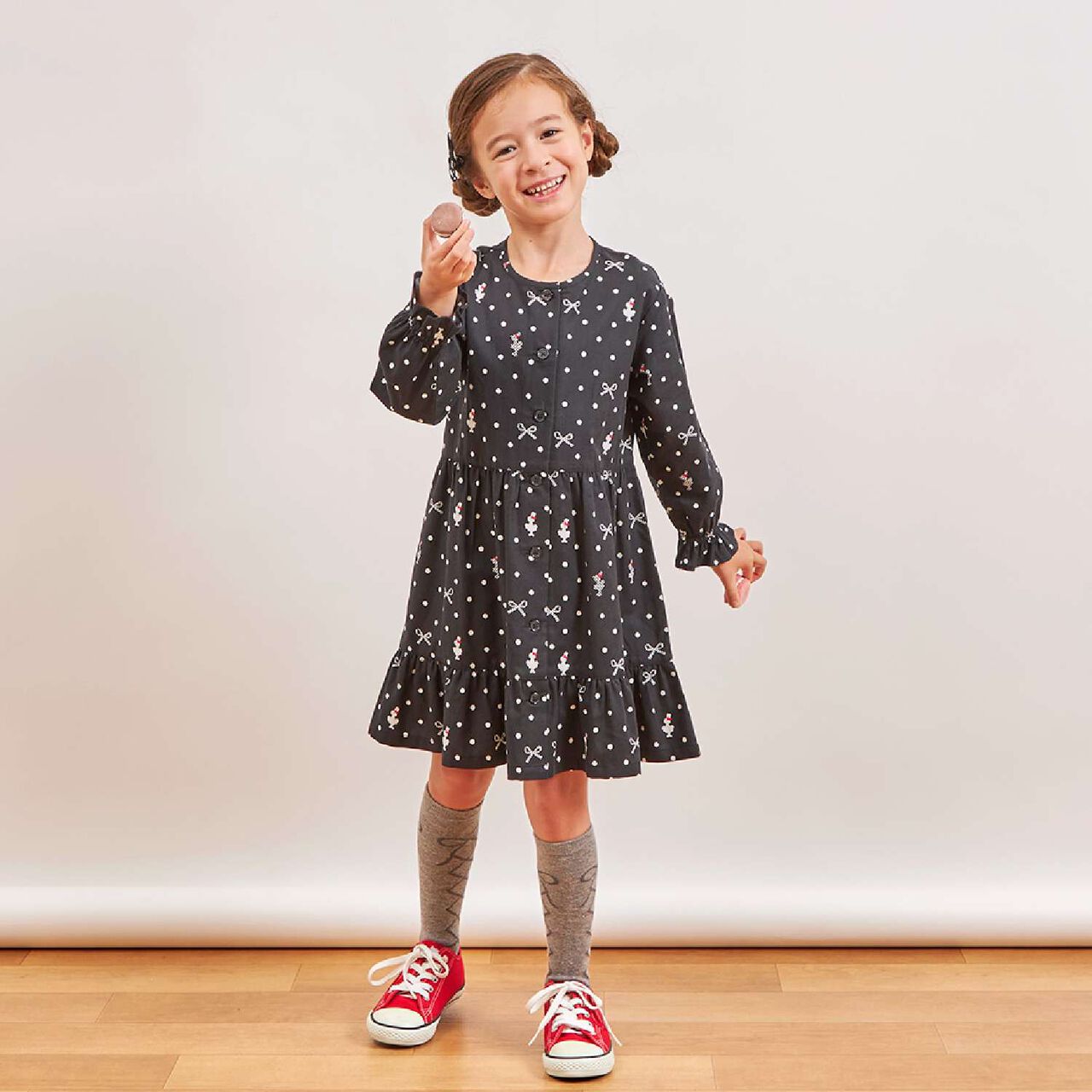 Dot Ribbon Pattern Viera One-Piece Dress [with Tippet],Ivory, large image number 16