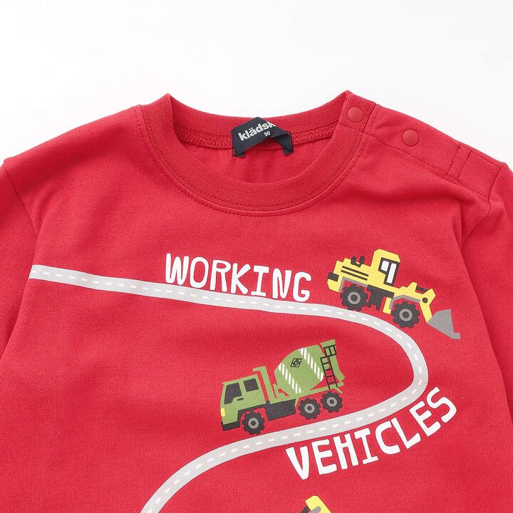 [Restock] Working Vehicles and Trains Long-Sleeve T-Shirt,Red, medium image number 2