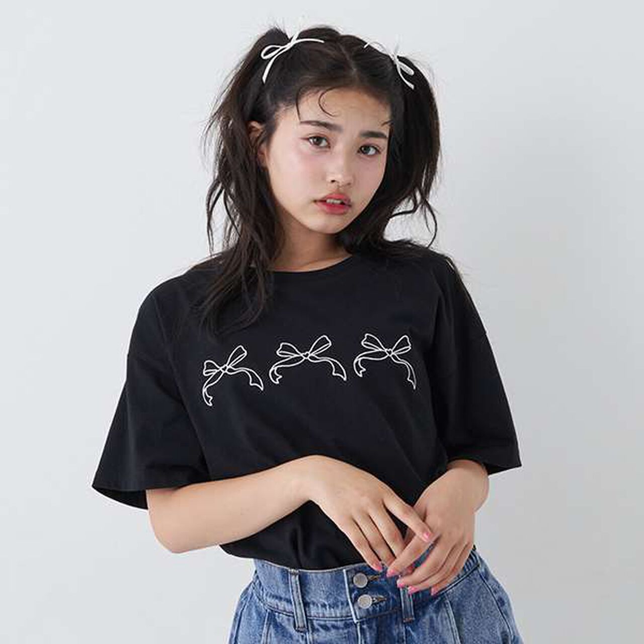 Ribbon Embroidered Half T-Shirt,Mocha tea, large image number 22