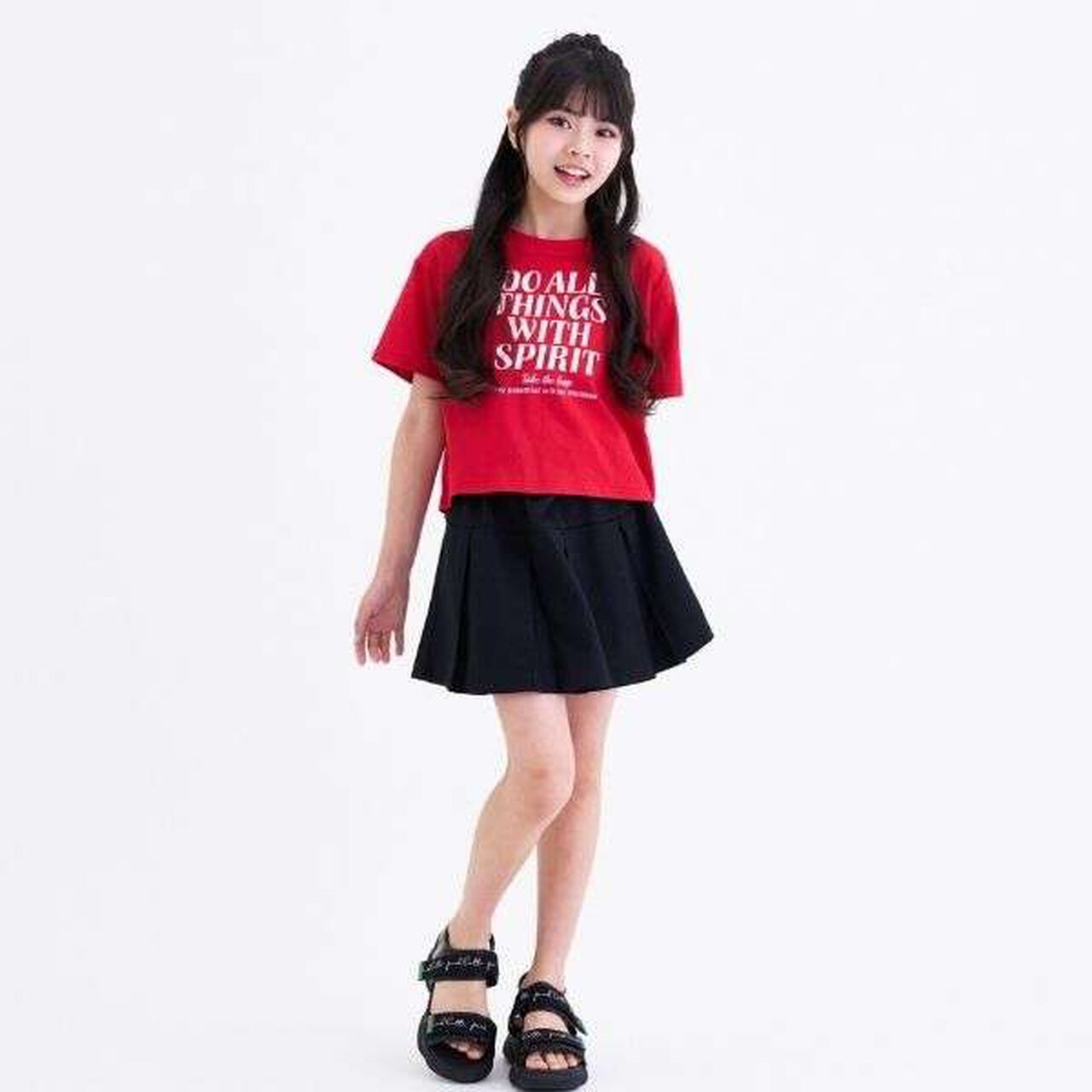 [3way Cool Touch] Logo Short-Sleeve T-Shirt & Pleated Skirt Outfit Set,Smoke white, large image number 2