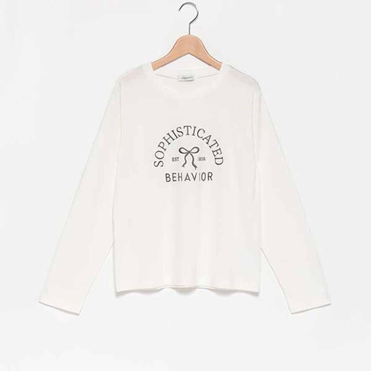 Ribbon Embroidered Long Sleeve T-Shirt,Off white, large image number 11