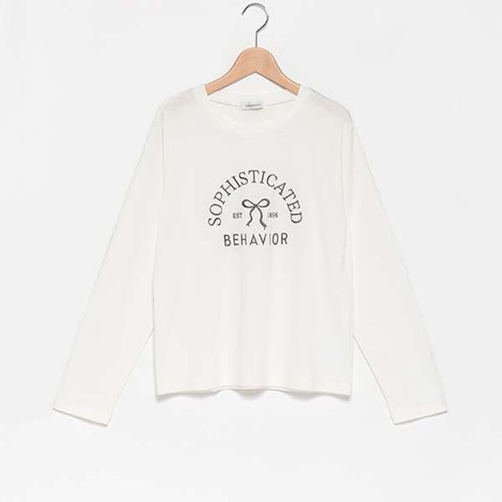 Ribbon Embroidered Long Sleeve T-Shirt,Off white, medium image number 11