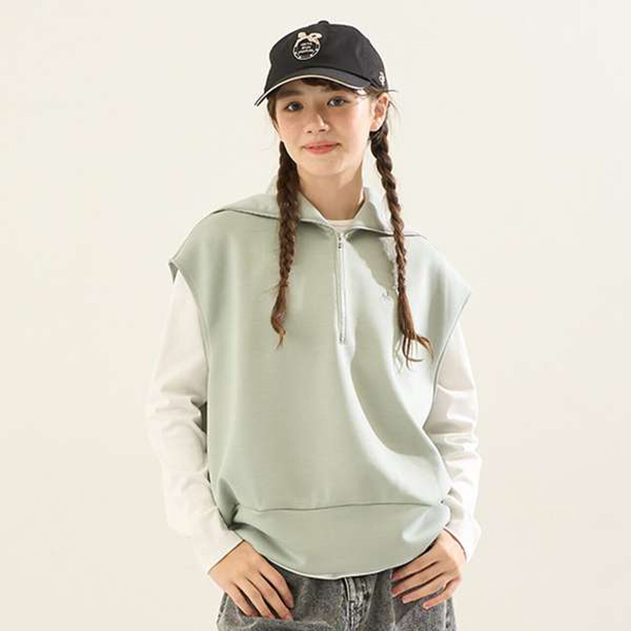 [AMI] Sailor Half-Zip Dampa Vest &times; Long Sleeve T-Shirt,Light green, large image number 0