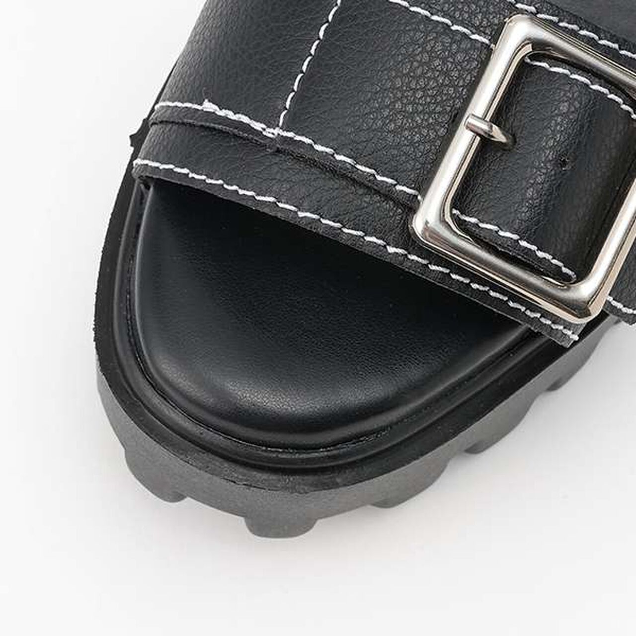 Buckle Faux Leather Sandals,Silver, large image number 5