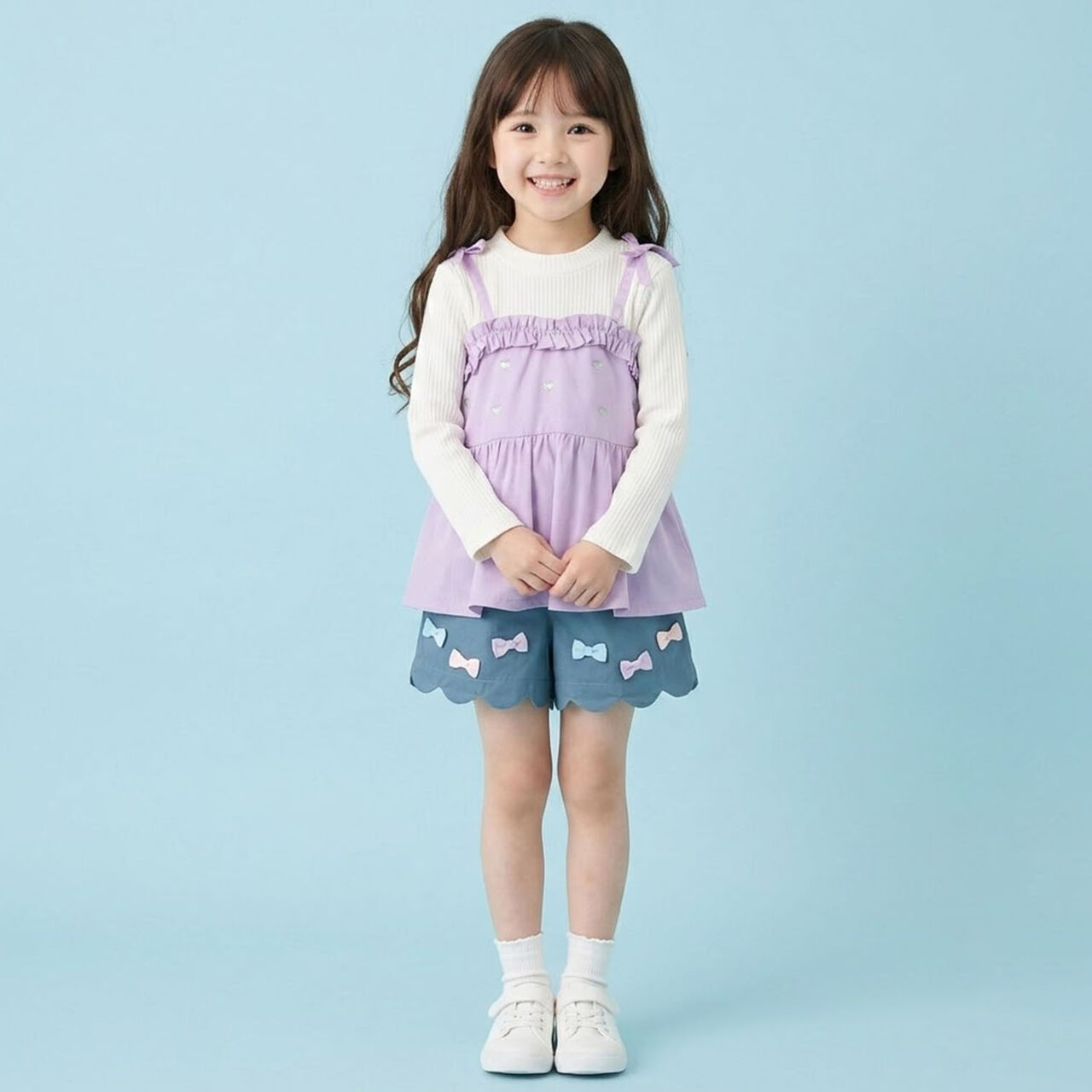 Heart Embroidered Frill Bustier Docking T-Shirt,Lavender, large image number 9
