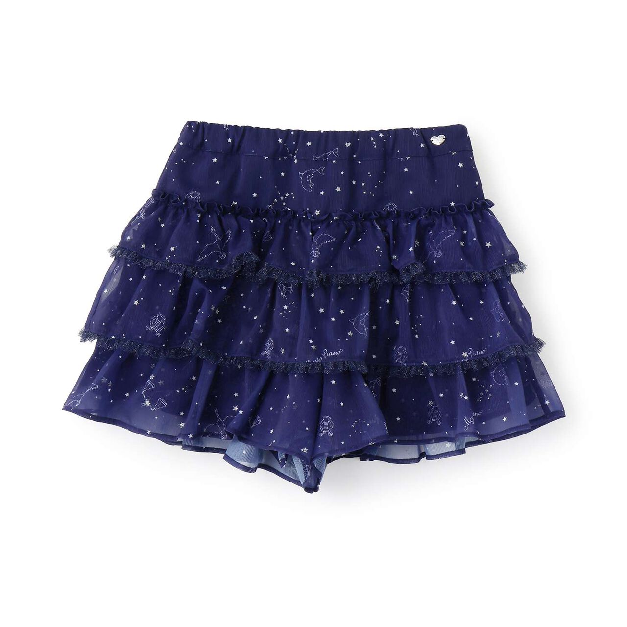 Zodiac Pattern Tiered Culotte Skirt,Navy, large image number 7