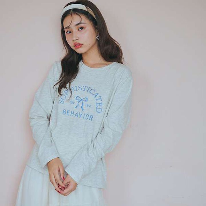 Ribbon Embroidered Long Sleeve T-Shirt,Off white, medium image number 12