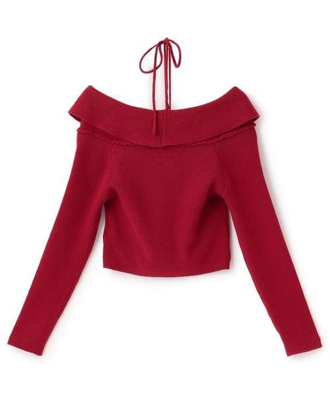 Ribbon Off-Shoulder Knit Pullover [Korean Fashion],Red, large image number 5