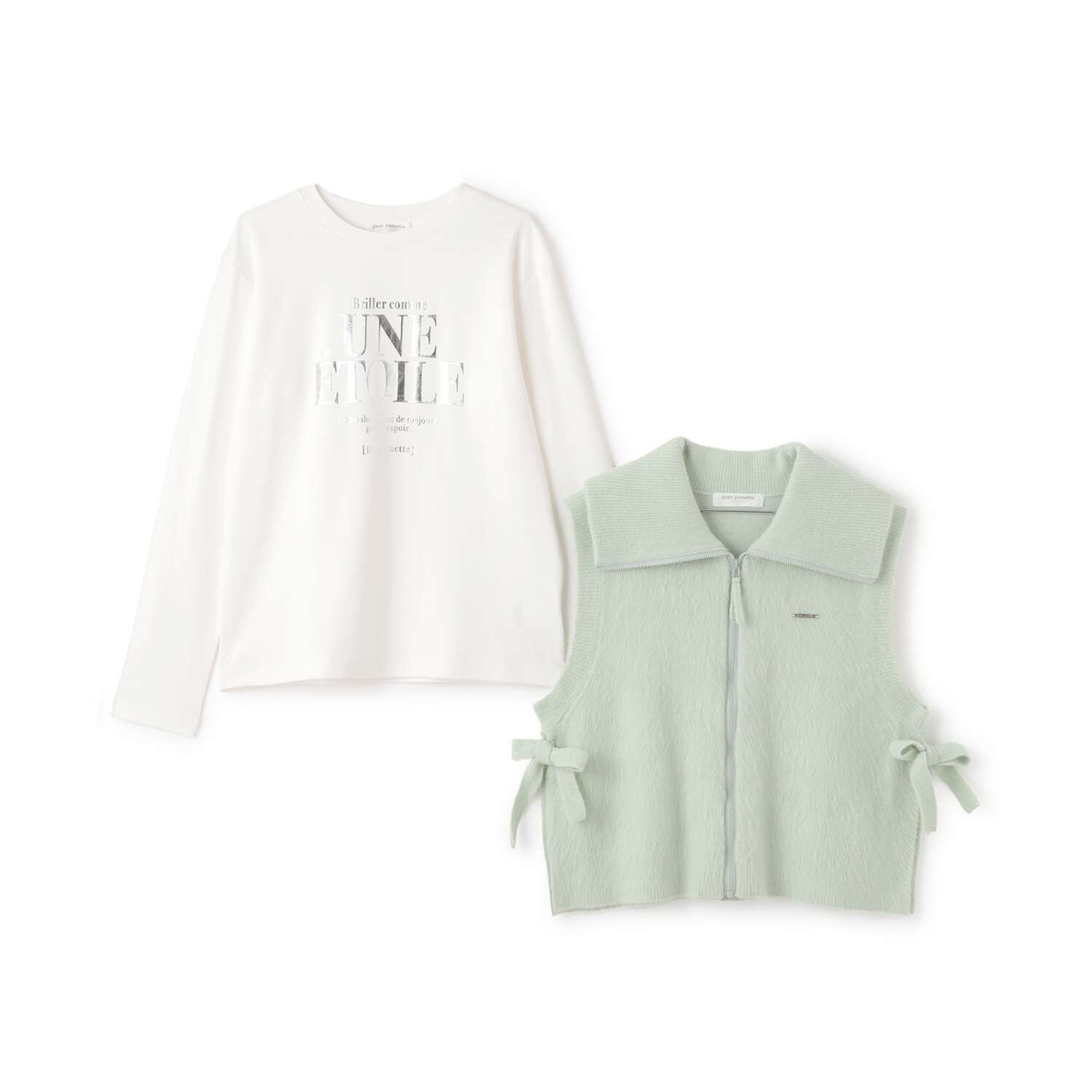 ZIP Knit Vest × Long Sleeve T-Shirt Set[Available in 130cm